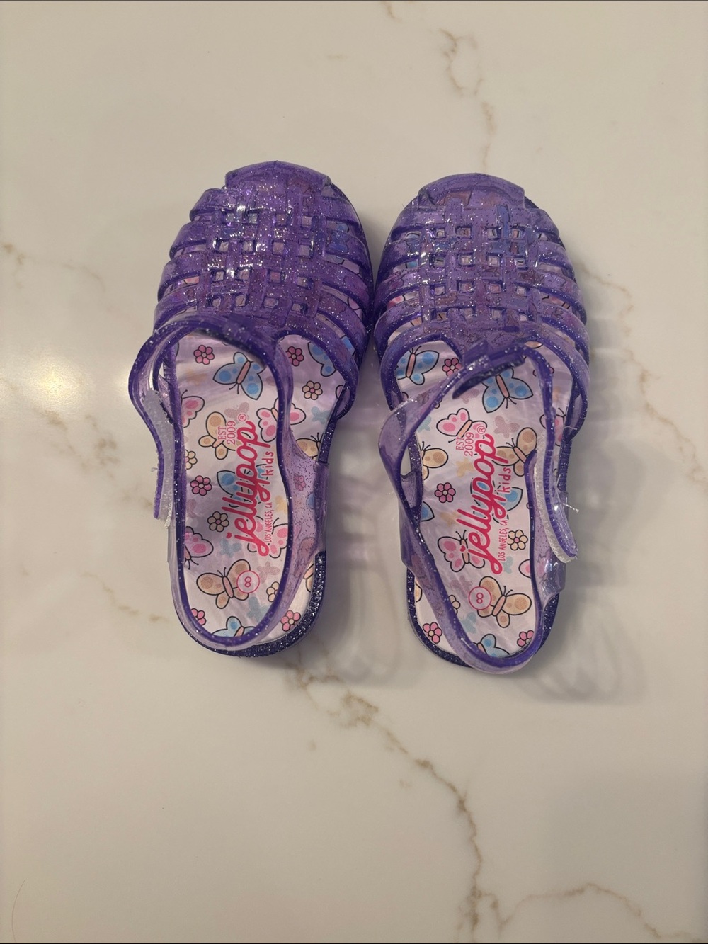 Jellypop Purple Glitter Jelly Sandals with Floral Insole